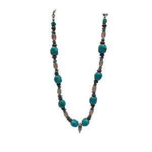 Chico's Faux Turquoise Multicolor Beaded Necklace Lobster Silver Tone Vintage